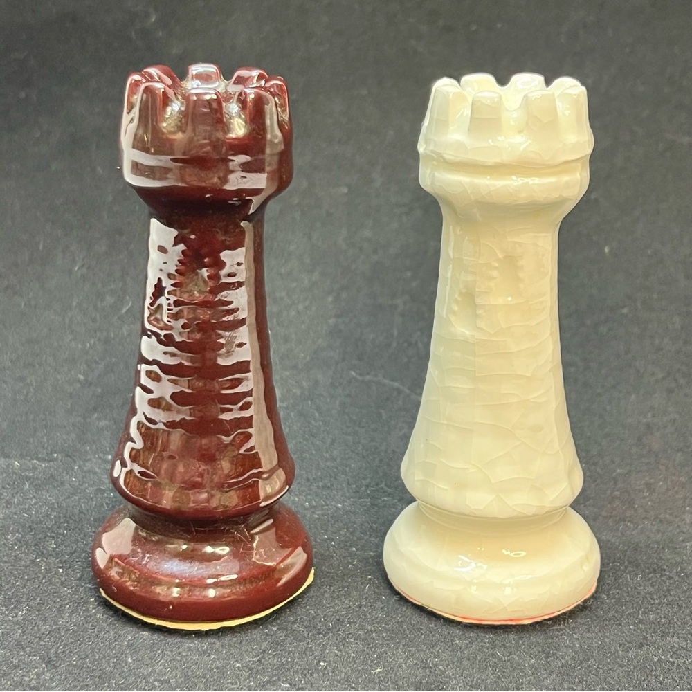 vintage duncan mold ceramic chess piece replacement rook castle pair brown white